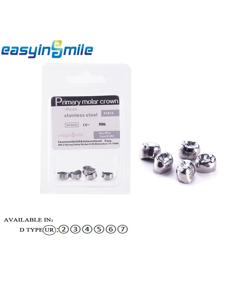 Kids Crown  Dental Kids Upper Premolar Right Crowns Stainless Steel Crowns EASYINSMILE 5Pcs/Box